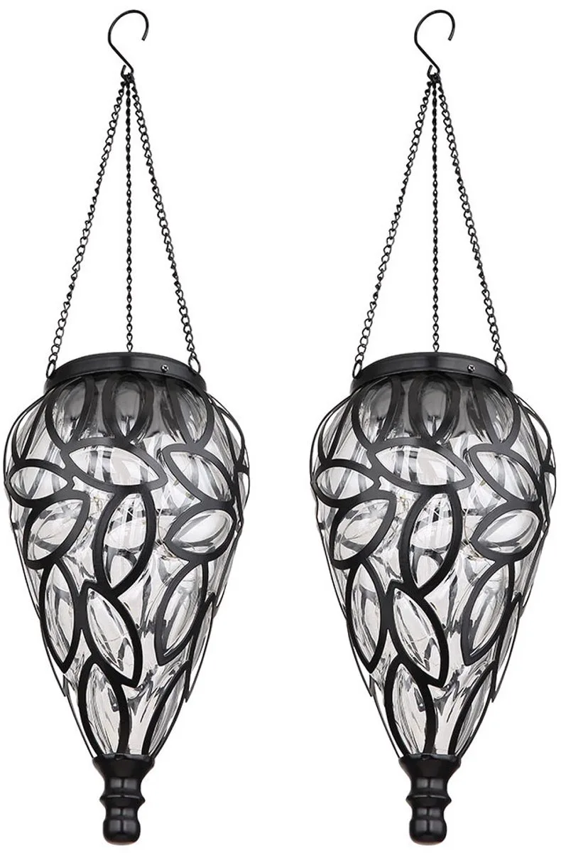Solarlamp tuindecoratie hanglamp buitenlamp LED solarlamp, in druppel design, metaal, doorzichtig plastic, 16x LED, DxH 13,5x 50 cm, set van 2 fra Globo i Sort – produktbillede