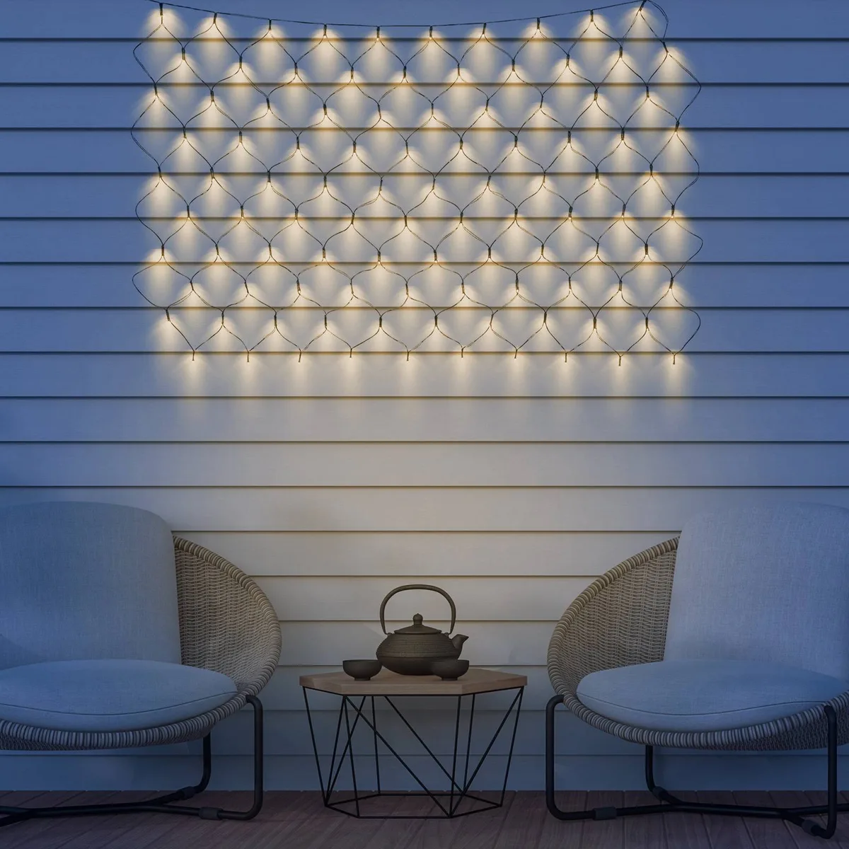 Solcelledrevet LED-lysforhæng IP44 110 x 90 cm, 100 lys de Globo en Noir, Mørkegrøn, Klar – photo produit