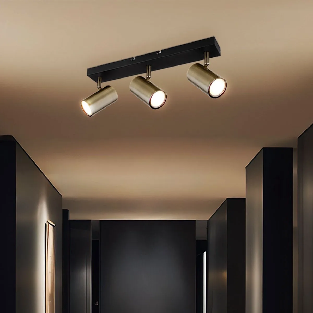 Spotlight plafondlamp beweegbaar Plafondlamp 3 vlammen, spot flexibel, metaal zwart, 3x GU10 stopcontacten, LxBxH 41x6x12cm fra Globo i Messing – produktbillede