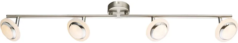 Spotlight verstelbare LED plafondlamp Plafondspot Woonkamerlamp, beweegbare spots, metaal mat nikkel chroom, gesatineerd kunststof, 4x 4W 4x 280lm warm wit, LxH 80 x 13,5 cm fra Globo i Sølv – produktbillede