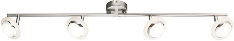 Spotlight verstelbare LED plafondlamp Plafondspot Woonkamerlamp, beweegbare spots, metaal mat nikkel chroom, gesatineerd kunststof, 4x 4W 4x 280lm warm wit, LxH 80 x 13,5 cm van Globo in Zilver – productfoto
