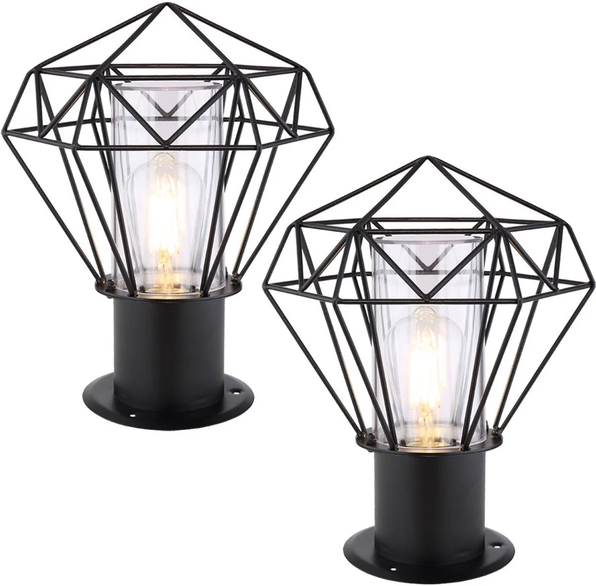 Staande buitenlamp tuin roestvrij staal, industrieel design raster kap, 1x E27, LxH 22,5 x31,5 cm, set van 2 von Globo in Schwarz – Produktfoto