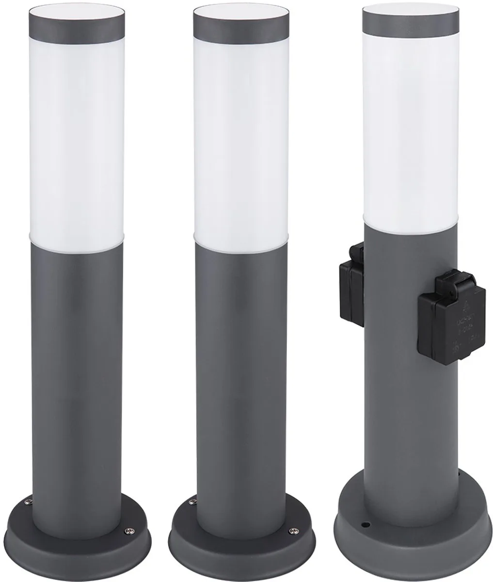 Staande lamp buitenlamp met fitting roestvrij staal Staande lamp tuinlamp pad, E27 fitting, DxH 12,7x45 cm, set van 3 fra Globo i Antracit – produktbillede