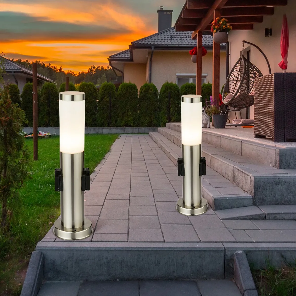 Staande lamp Buitenlamp met fitting RVS Staande lamp Padlamp, 1x E27, DxH 7,6x45 cm fra Globo i Sølv – produktbillede