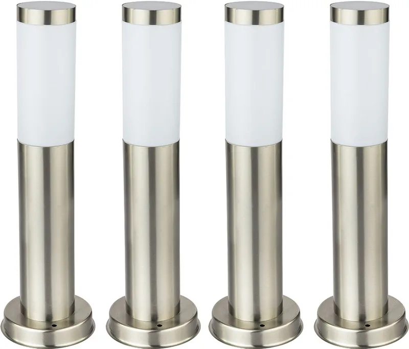 Staande lamp Staande lamp Buitenlamp Zuillamp, IP44 weerbestendig, roestvrij staal opaal, 1x E27 fitting, DxH 45x7,6cm, set van 4 von Globo in Silber – Produktfoto