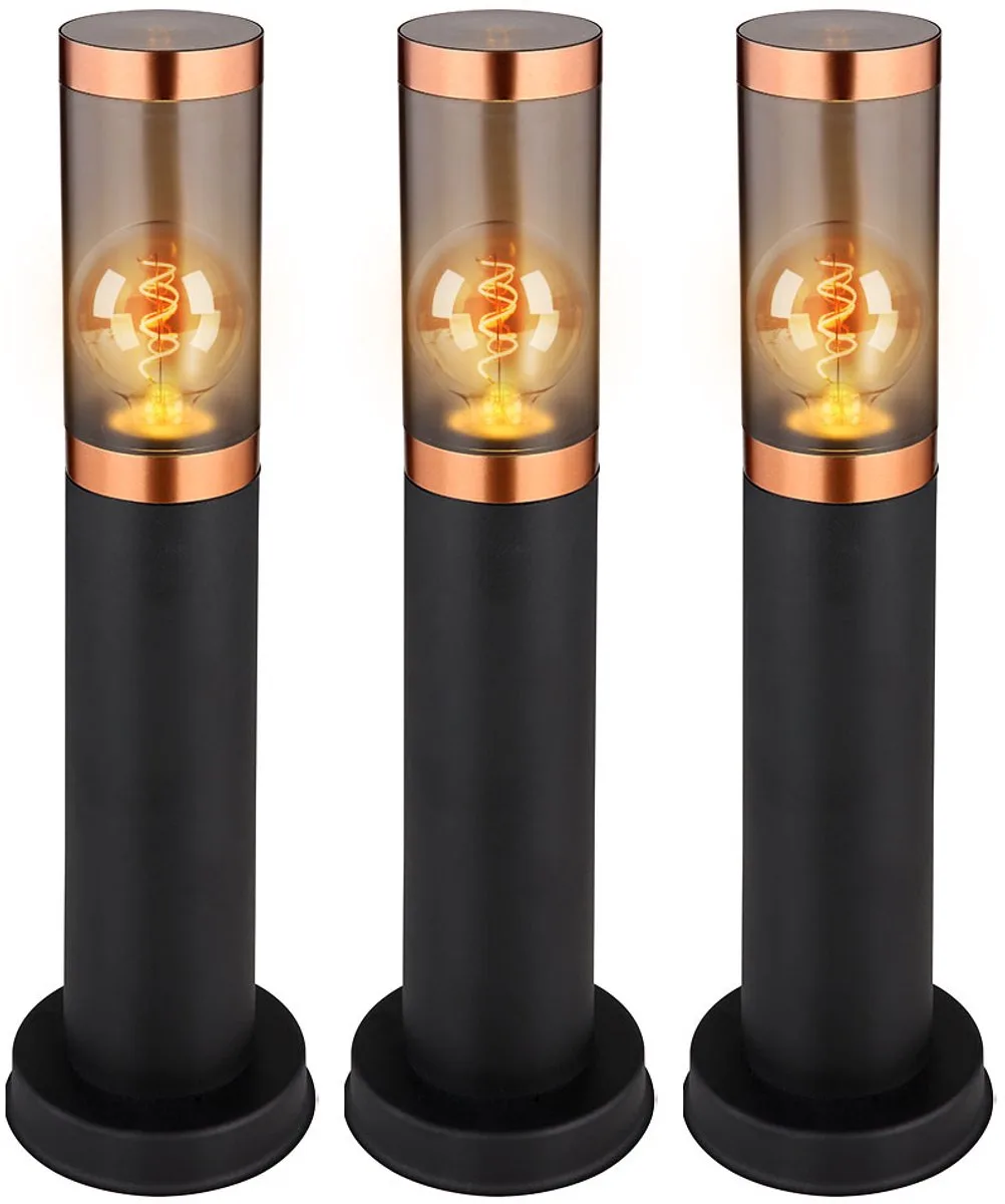 Staande lamp Vloerlamp Buitenverlichting Staande lamp smoky copper Tuinlamp smoky copper, roestvrij staal kunststof, 1x E27, DxH 7,6x45 cm, set van 3 de Globo en Noir – photo produit