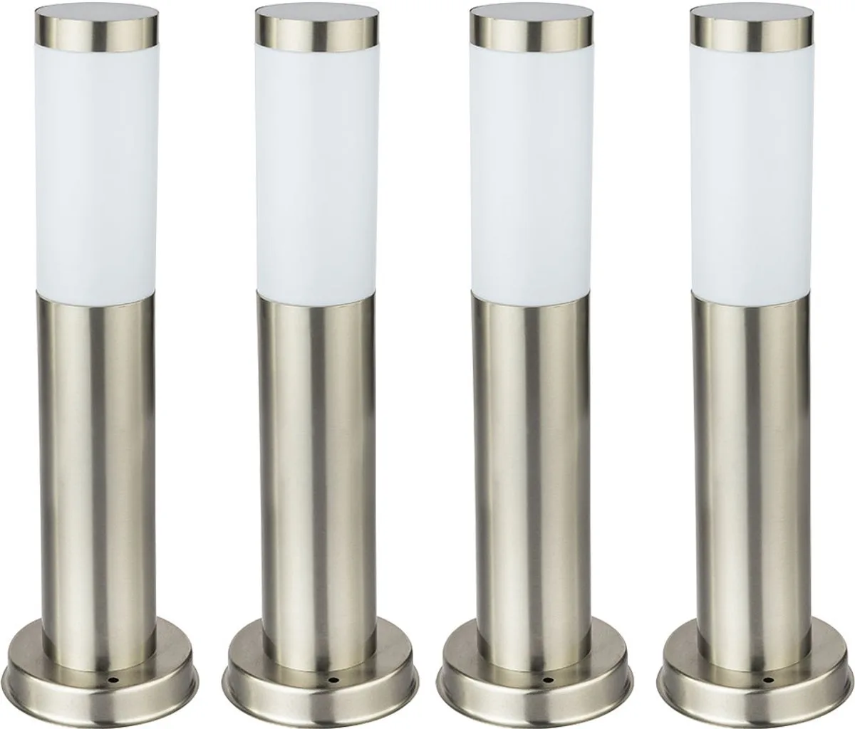 Staande lamp Vloerlamp Meerpaallamp Buitenlamp Zuillamp, IP44 weerbestendig, roestvrij staal opaal, 1x E27 fitting, DxH 45x7,6cm, set van 4 de Globo en Argent – photo produit