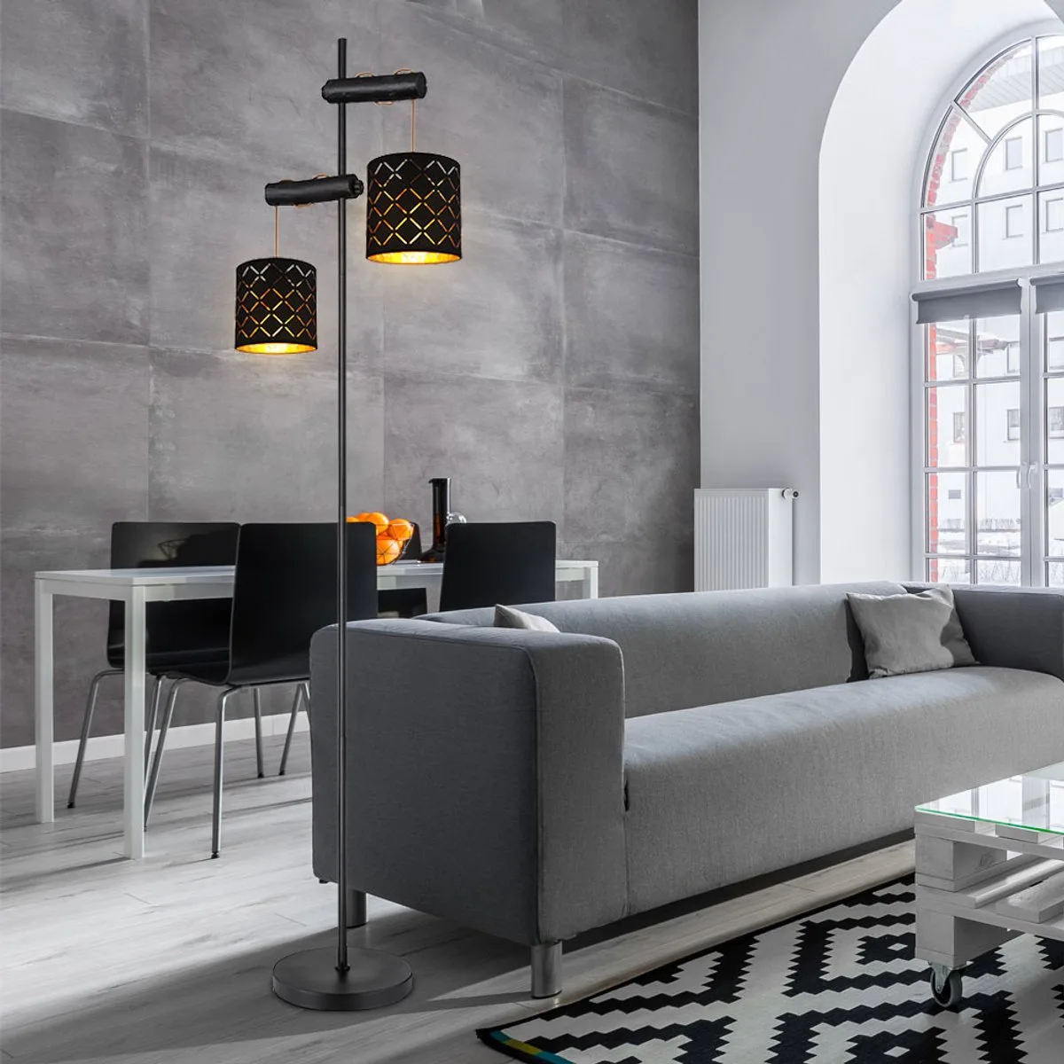 Staande lamp Woonkamerlamp 2-lichts in hoogte verstelbaar, textiel, goudkleurig, 2x E27, LxBxH 41x23x150 cm van Globo in Zwart – productfoto