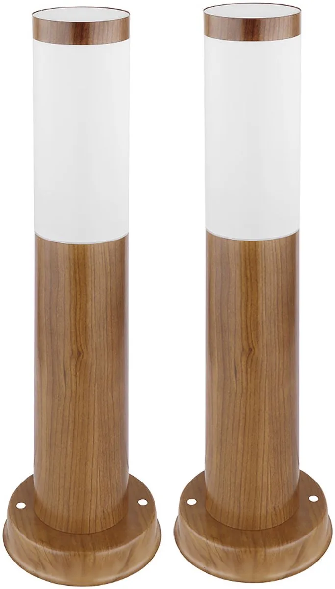 Staande padlampen buiten roestvrijstalen vloerlamp tuinterraslamp, houtlook opaal rustiek, 1x E27, DxH 7,6x45 cm, set van 2 fra Globo i Brun – produktbillede