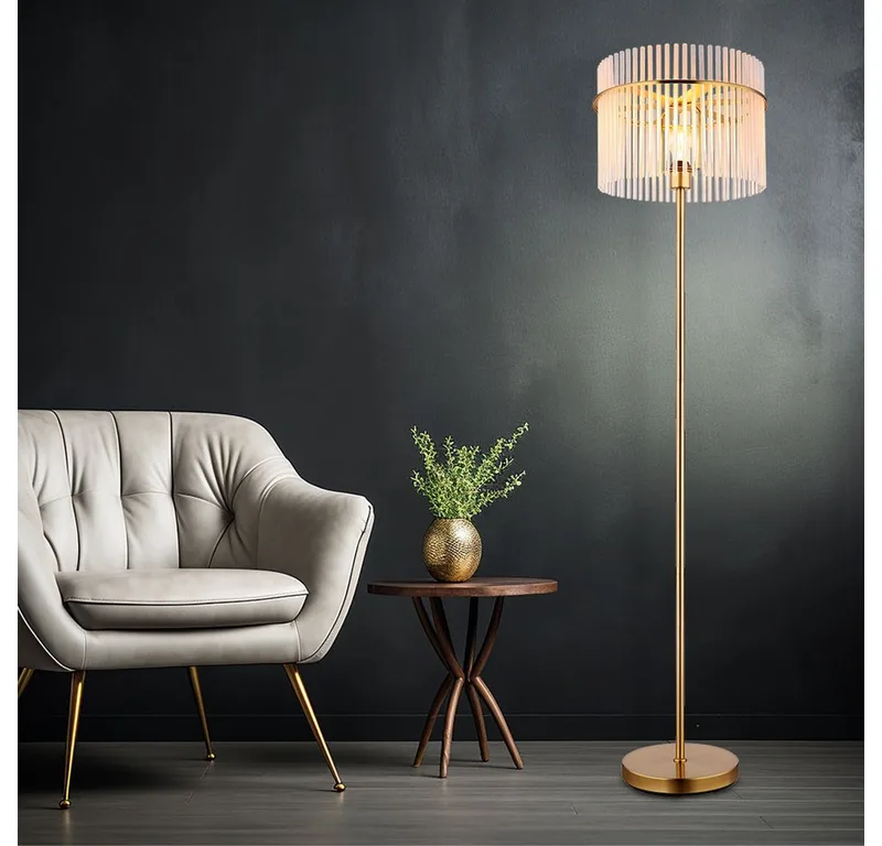 Stehlampe, Leuchtmittel inklusive, Warmweiß, LED Stehlampe Wohnzimmerleuchte Metall Gold Glasstäbe H 152 cm by Globo – product photo 3 of 5