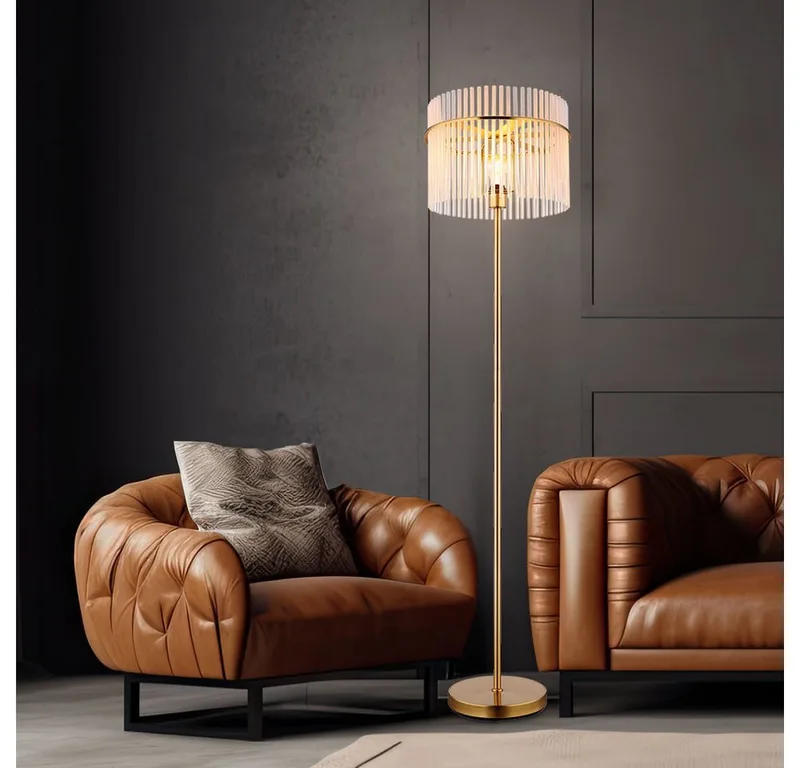 Stehlampe, Leuchtmittel inklusive, Warmweiß, LED Stehlampe Wohnzimmerleuchte Metall Gold Glasstäbe H 152 cm by Globo – product photo 1 of 5