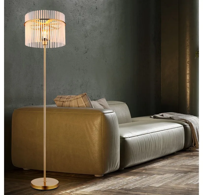 Stehlampe, Leuchtmittel inklusive, Warmweiß, LED Stehlampe Wohnzimmerleuchte Metall Gold Glasstäbe H 152 cm by Globo – product photo 5 of 5