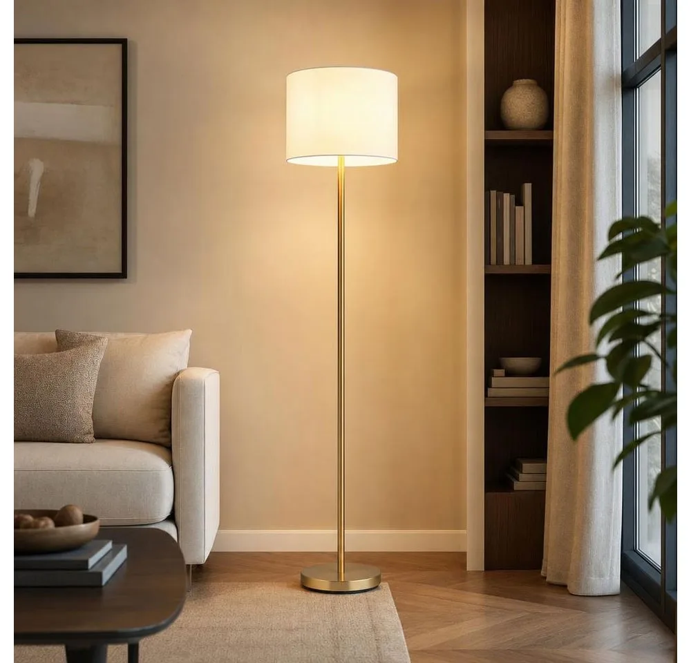 Stehlampe, Leuchtmittel nicht inklusive, Stehlampe Leseleuchte Bürolampe Metall Leinen messingfarben H 151 cm fra Globo – produktbillede