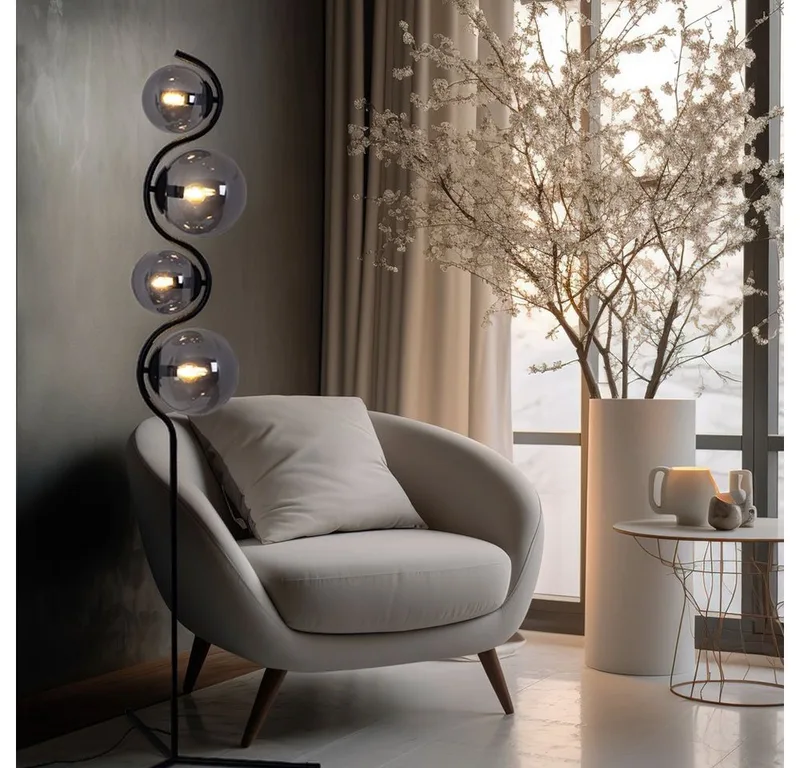 Staande lamp met 4 lichtpunten, metaal en glas, zonder lichtbron van Globo in Zwart – productfoto
