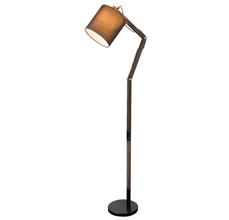 Stehlampe, Leuchtmittel nicht inklusive, Stehlampe Stehleuchte Holzlampe Gelenke verstellbar Textil H 157 cm de Globo en Noir – photo produit