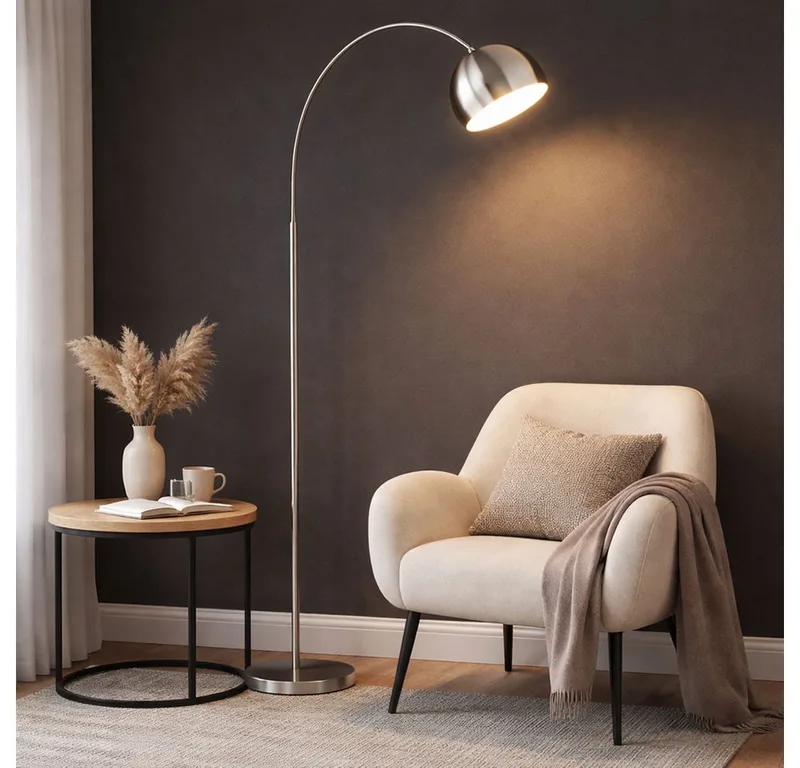 Stehlampe, Leuchtmittel nicht inklusive, Stehleuchte Bogenstehlampe Stehlampe Beistellleuchte Standleuchte von Globo in Silber – Produktfoto