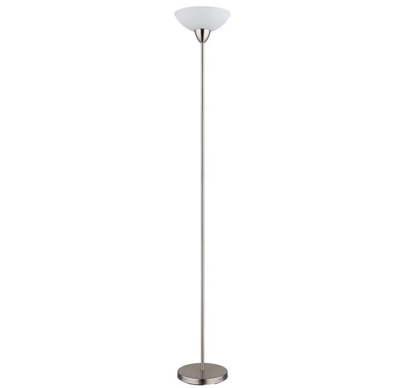 Stehlampe, Leuchtmittel nicht inklusive, Stehleuchte Standlampe Deckenfluter Glas opal Metall nickel matt E27 von Globo in Silber – Produktfoto