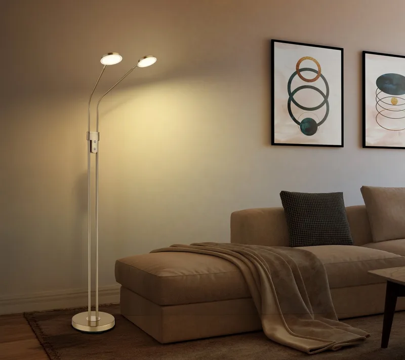 Stehlampe SILVIO, LED fest integriert, Stehleuchte mit Touchdimmer, flexibel, modern & komfortabel fra Globo i Guld – produktbillede 2 af 5