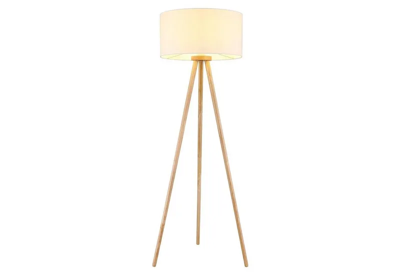 Stehlampe STABILO, Braun, Weiß, Eschenholz, Stoffschirm, ohne Leuchtmittel, Ø 50 x H 148 cm från Globo i Brun, Vit – produktbild