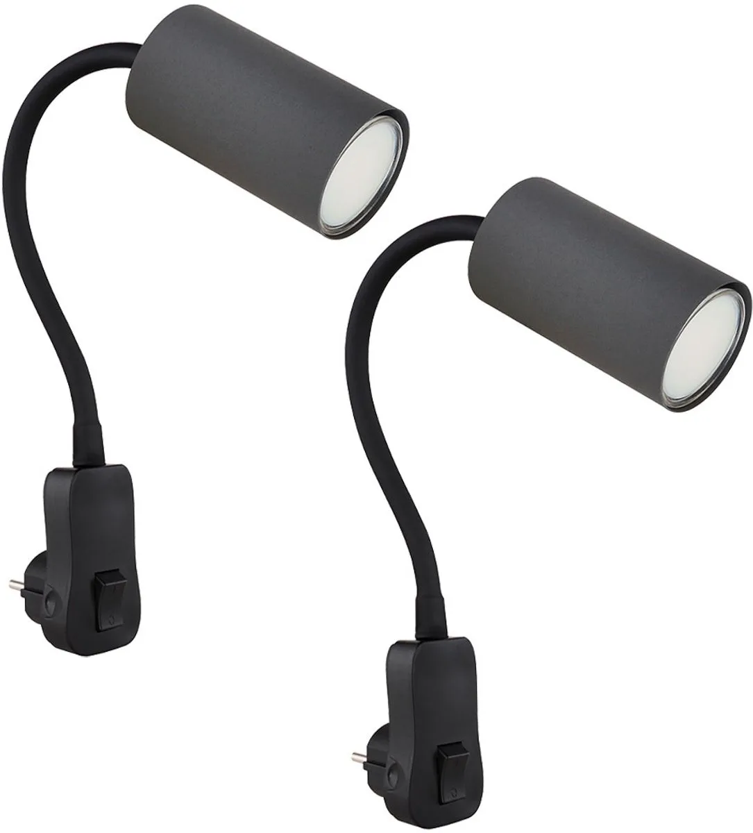 Stopcontactlamp Steeklamp woonkamer GU10 met schakelaar met zwenkbare spot, zwanenhals, GU10 fitting, LxBxH 32x5,5x43 cm, set van 2 von Globo in Schwarz – Produktfoto