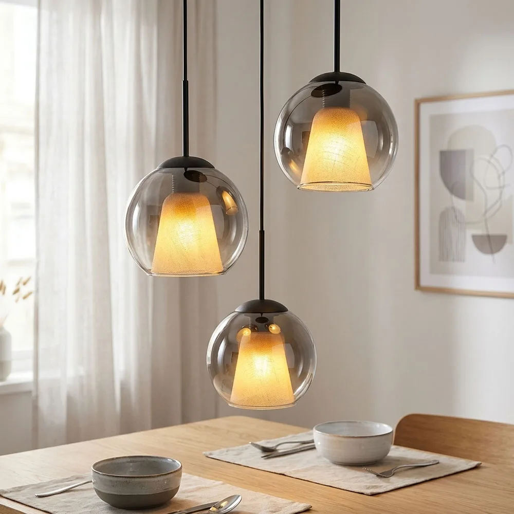 Suspension Led En Verre Fumé, Lampe De Salle À Manger À 3 Ampoules, H 120 Cm de Globo en Noir – photo produit