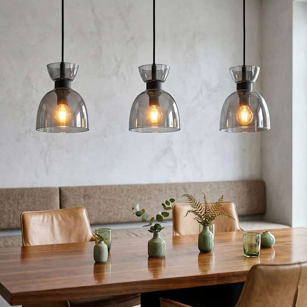 Suspension Led, Lampe De Salle À Manger À 3 Ampoules, Noire, En Verre, H 120 Cm de Globo en Noir – photo produit