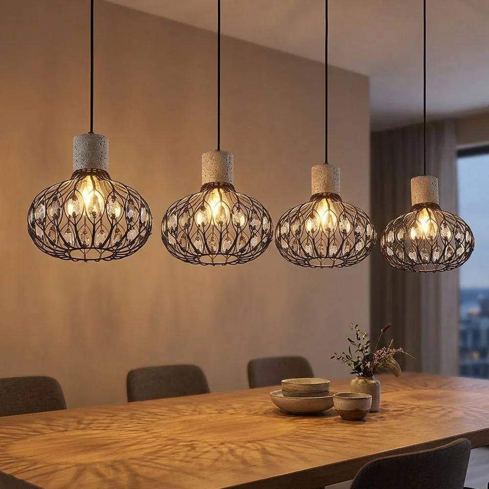 Suspension Led, Lampe De Salle À Manger À 4 Ampoules, Noire, Cristaux, H 150 Cm de Globo en Noir – photo produit