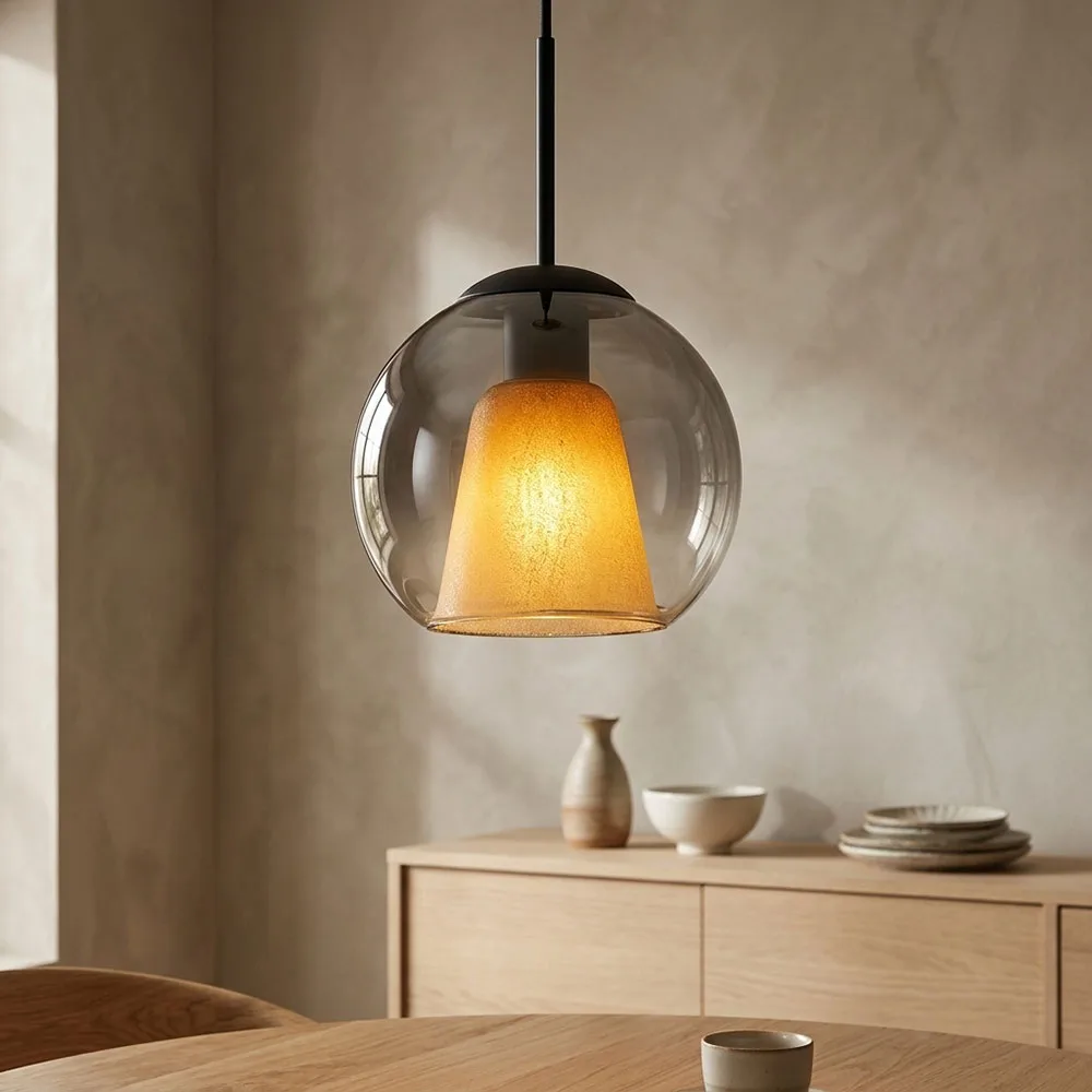 Suspension Led, Lampe De Salle À Manger En Verre Fumé H 120 Cm de Globo en Noir – photo produit