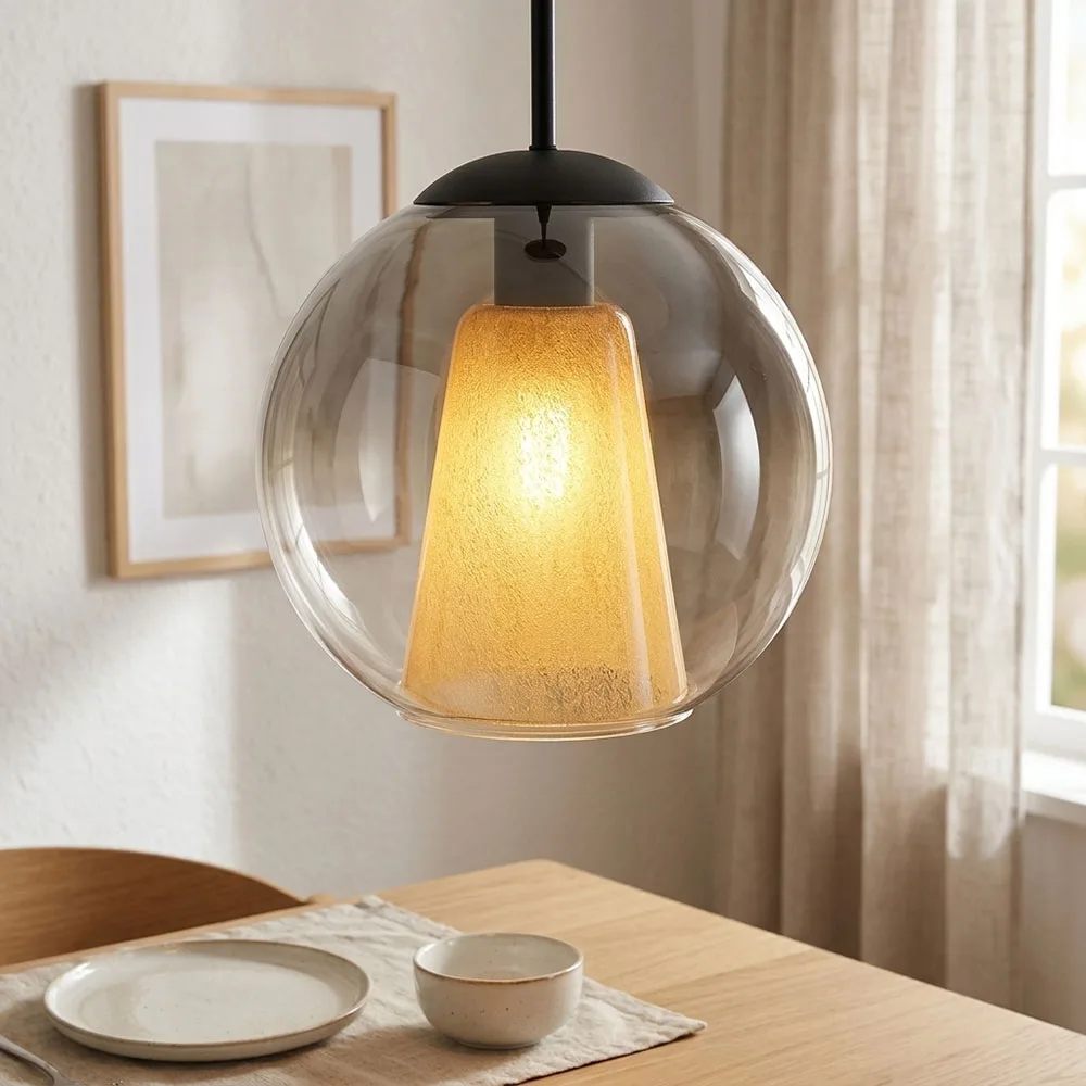 Suspension Led, Lampe De Salle À Manger, Noire, Verre Fumé, H 120 Cm de Globo en Noir – photo produit