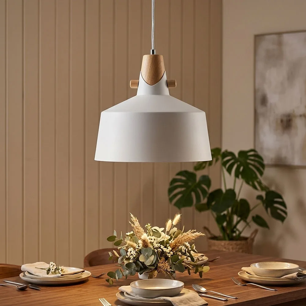 Suspension Led Pour Chambre À Coucher, En Métal Aspect Bois, H 150 Cm de Globo en Blanc – photo produit