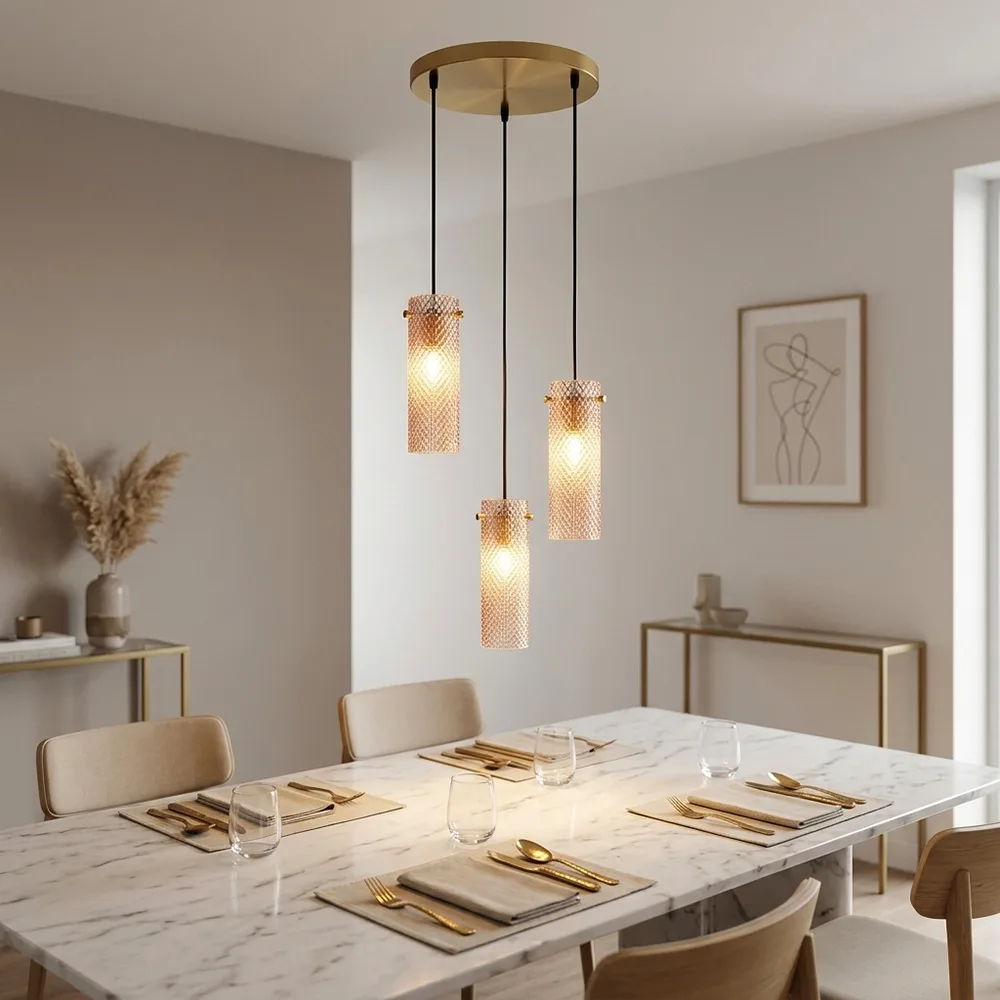 Suspension Led Pour Salle À Manger À 3 Ampoules, Métal Doré, H 120 Cm de Globo en Jaune – photo produit