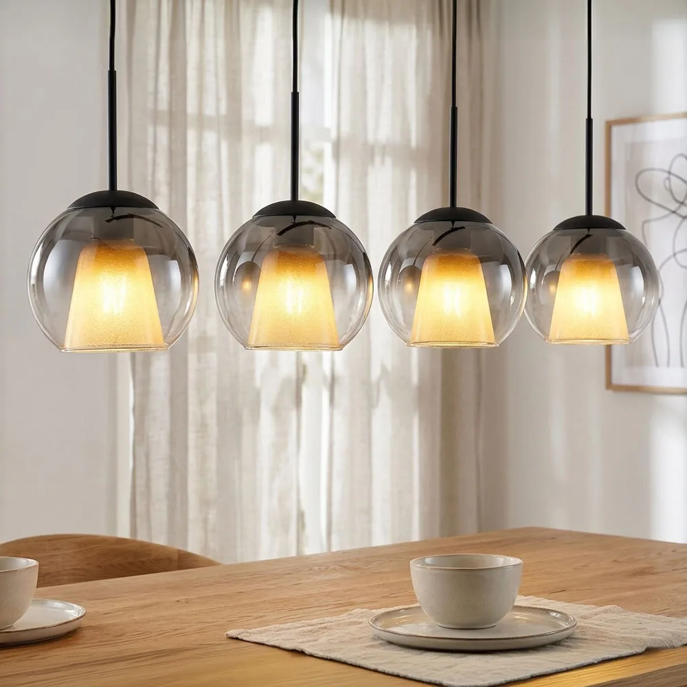Suspension Led Pour Salle À Manger, Lampe Suspendue À Boules De Verre Couleur Fumée, H 120 Cm de Globo en Gris – photo produit