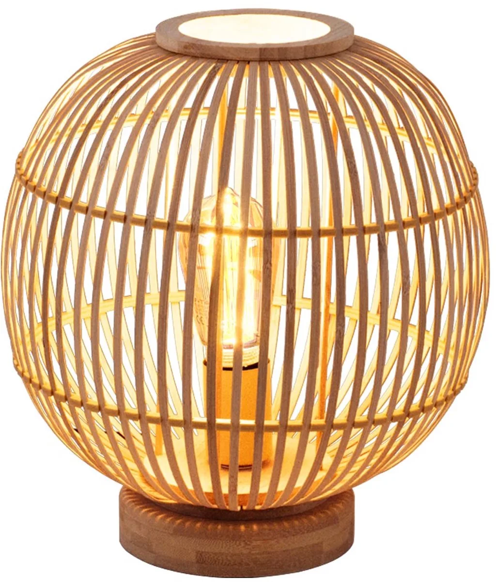 Tafellamp bamboe boho lamp bedlamp bollamp slaapkamer natuurlijke kleur, kleurwisselaar dimbaar afstandsbediening geheugen, 1x LED 4,8W 470Lm warm wit, DxH 30x33,5 cm de Globo en Marron – photo produit