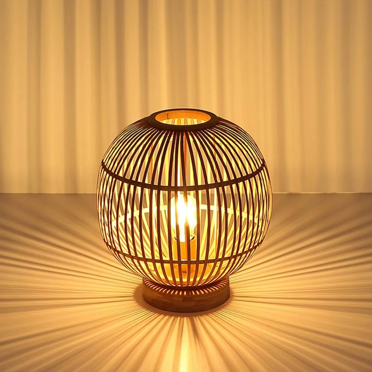 Tafellamp bamboe boho lamp Nachtlamp bollamp slaapkamer natuurlijke kleur, 1x E27 fitting, DxH 30x33,5 cm van Globo in Bruin – productfoto