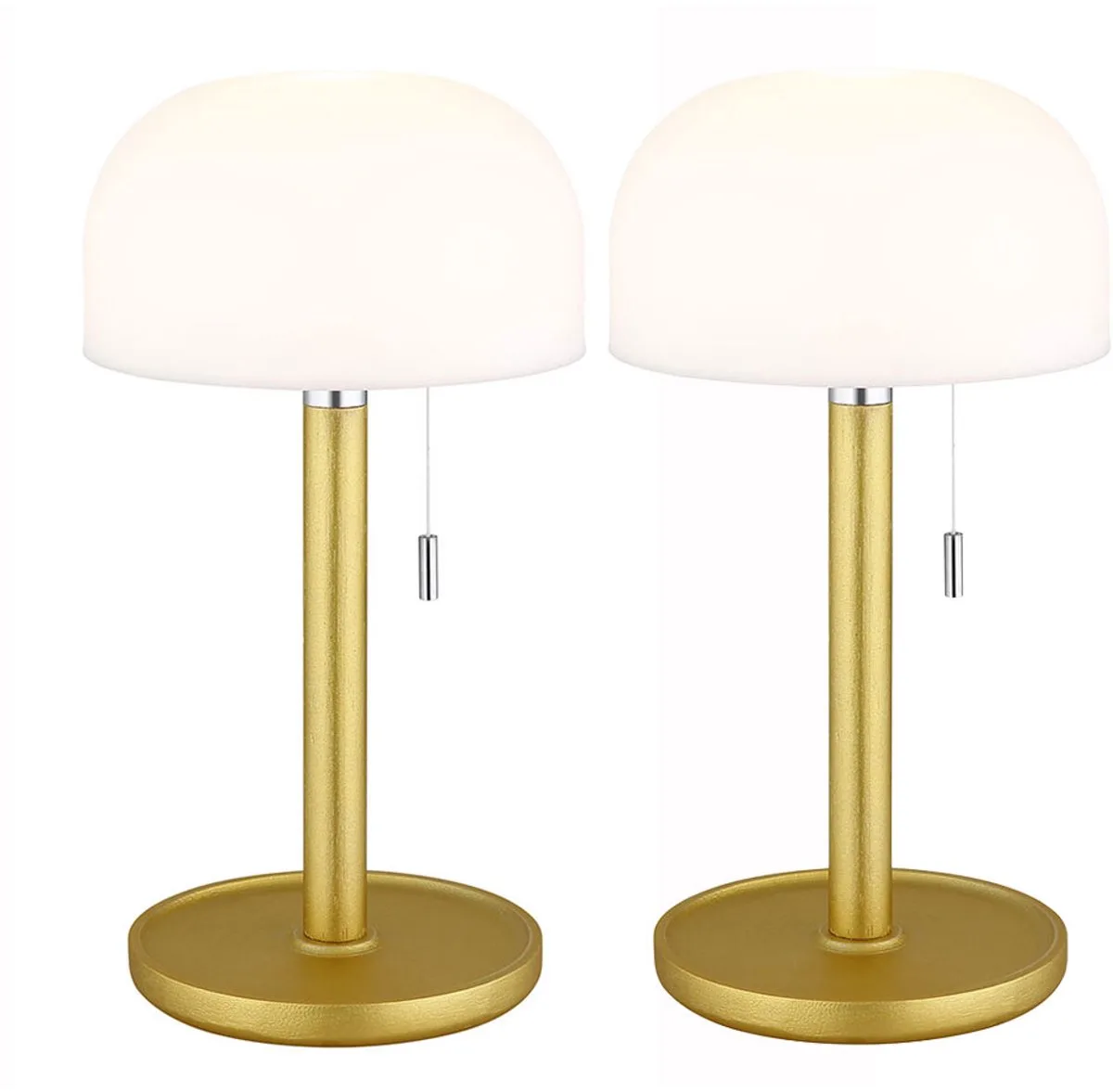 Tafellamp bamboe tafellamp LED woonkamerlamp IP44 bijzetlamp paddenstoel, 1,5W 80lm warm wit, neutraal wit, koel wit, DxH 15 x 28 cm, set van 2 fra Globo i Messing – produktbillede