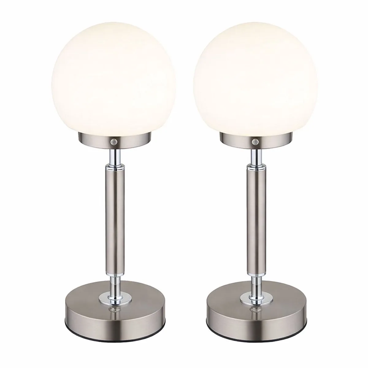 Tafellamp bedlamp touch dimmer oplaadbare batterij woonkamerlamp LED tafellamp instelbare lichtkleur, 2,5W 136lm warm wit-koud wit, DxH 11,5 x 28,5 cm, set van 2 de Globo en Argent – photo produit