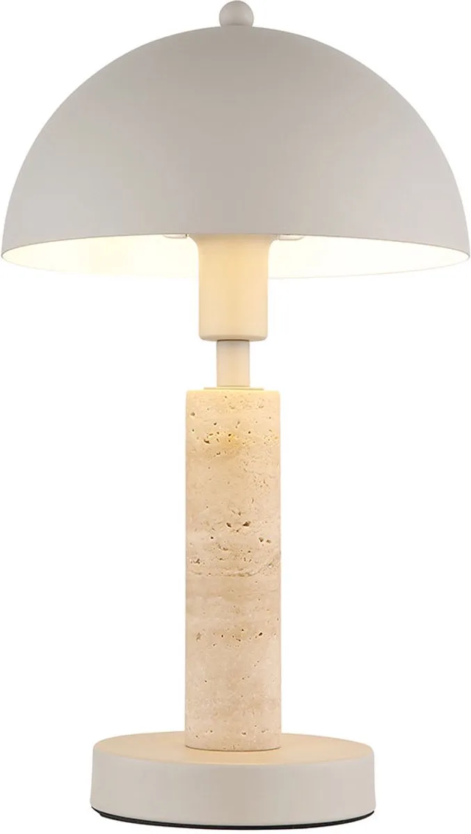 Tafellamp bijzetlamp textiel zandkleurig tafellamp woonkamerlamp travertin steen, metaal, 1x LED 4,9W 470Lm warm wit, DxH 20x34 cm van Globo in Zand – productfoto