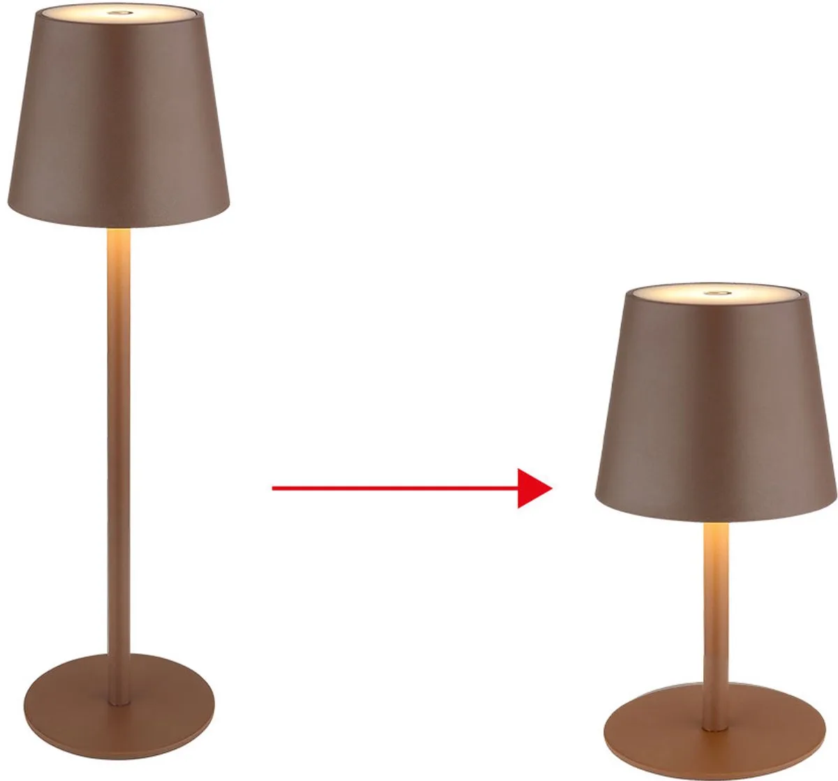 Tafellamp buitenverlichting dimbaar LED tafellamp oplaadbare USB tuinlamp, metaal kunststof opaal, 3W 130Lm warm wit, DxH 10,6x36 cm fra Globo i Brun – produktbillede