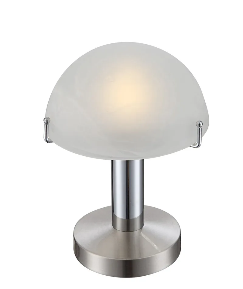 Tafellamp Globo Otti LED - Nikkel mat/Chroom - Albaster wit glas de Globo en Chrome – photo produit