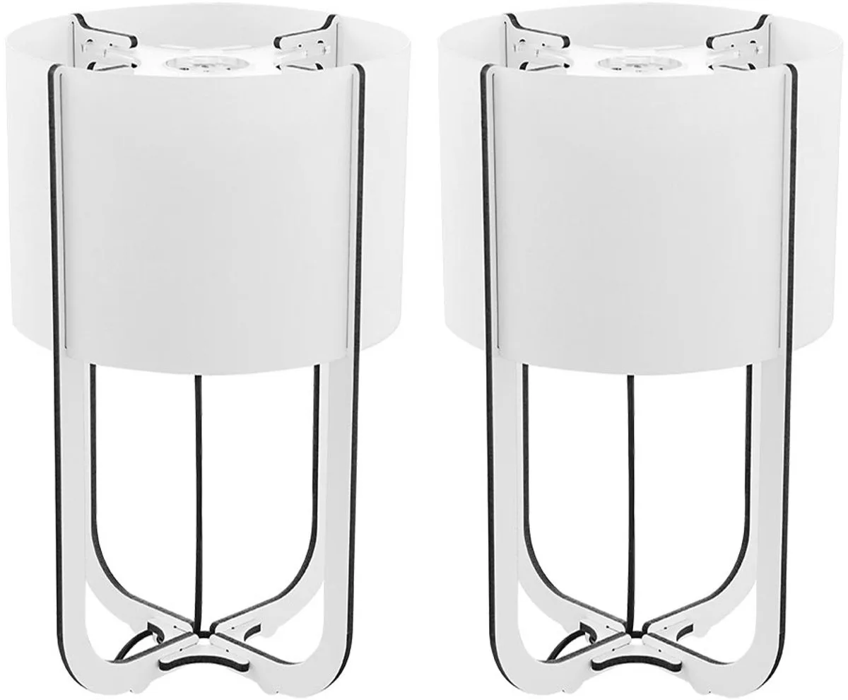 Tafellamp hout bedlampje textiel lampenkap tafellamp, MDF, LED 1.27W 110Lm 6500K, DxH 15x25 cm, set van 2 van Globo in Wit – productfoto