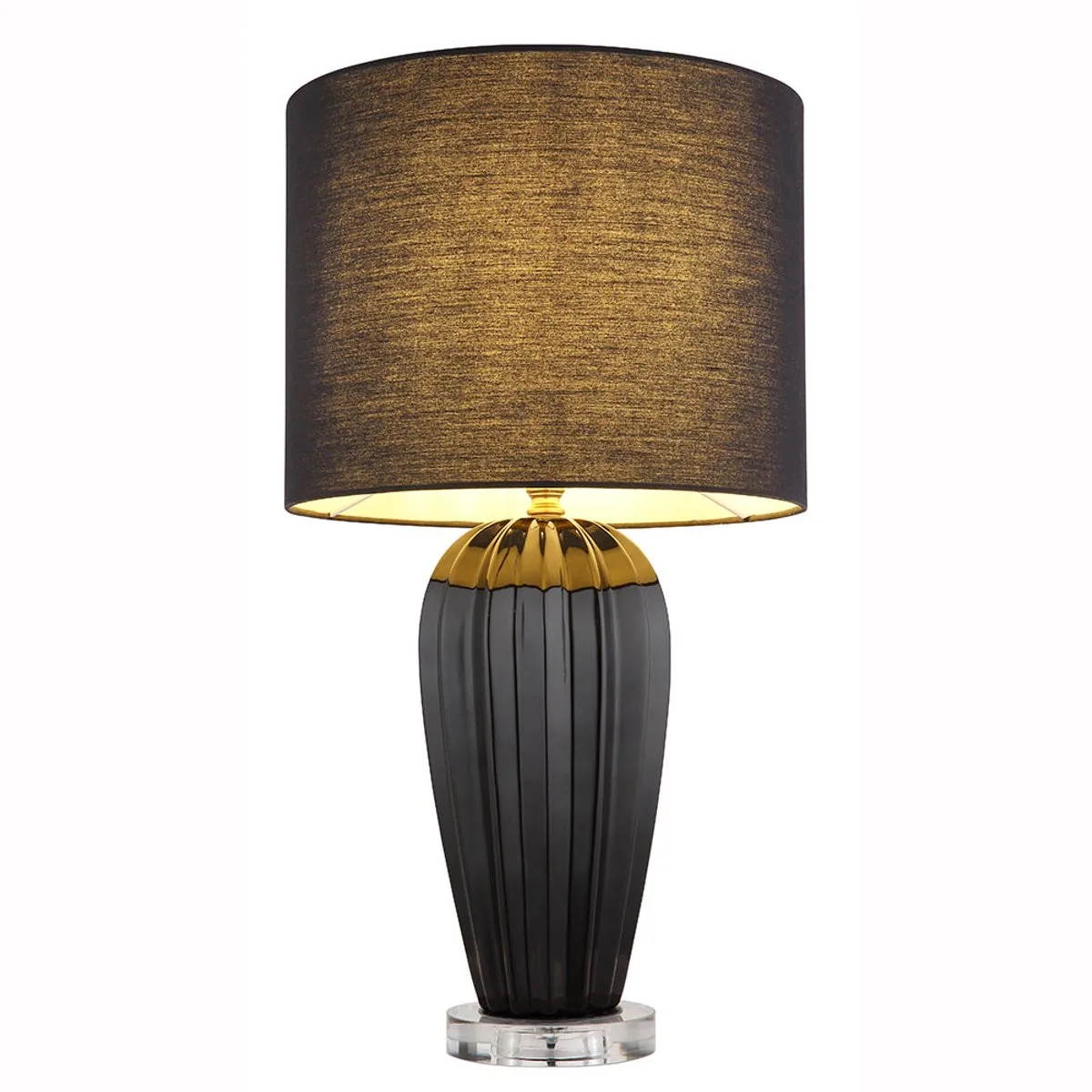 Tafellamp keramiek tafellamp textiel kap woonkamerlamp acryl transparant, snoerschakelaar, E27 fitting, DxH 33x59 cm by Globo in Black – product photo