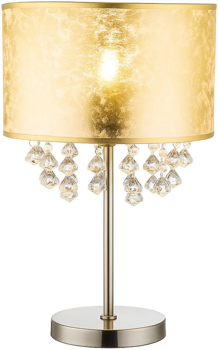Tafellamp Kristallen lamp Leeslamp Slaapkamerlamp, kristal decor helder Lampenkap bladgoud nikkel mat, 1x E27 fitting, DxH 32x56 cm von Globo in Gold – Produktfoto