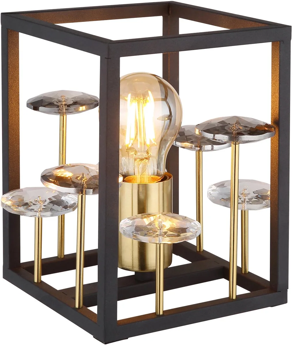 Tafellamp kristallen retro bijzetlamp goud bedlamp lamp glas, metaal, E27 fitting, LxBxH 15x15x20 cm de Globo en Noir – photo produit
