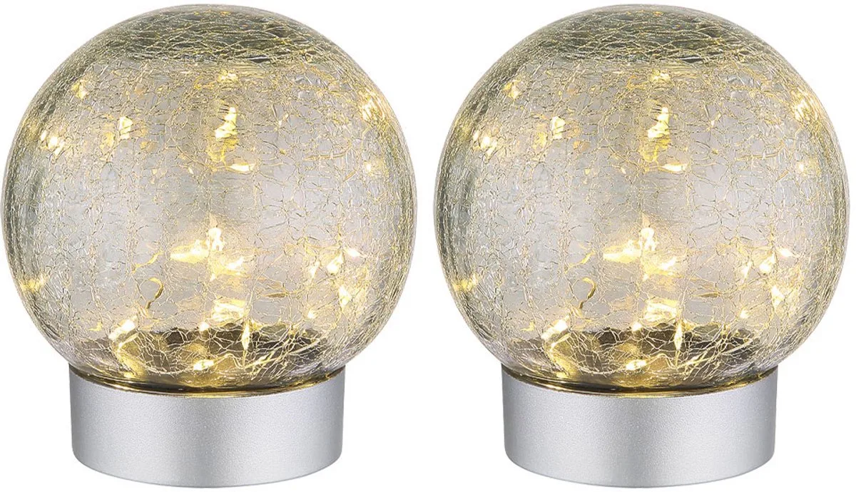 Tafellamp LED tafellamp Woonkamerlamp Gebroken glas Slaapkamerlamp Nachtkastje Decoratieve lamp, warm wit, DxH 12 x 13,5 cm, set van 2 de Globo en Argent – photo produit