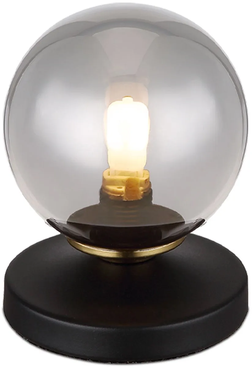 Tafellamp leeslamp metaal woonkamer rookkleurig design tafellamp met glazen bol, zwart messing, snoerschakelaar, 1x G9, DxH 10x13 cm fra Globo i Grå – produktbillede
