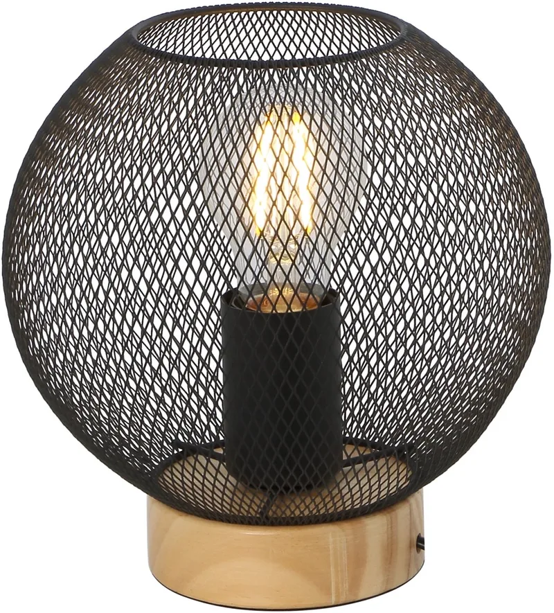 Tafellamp met bolvormig metalen rooster | Industrieel | ø 20 cm | Bediening: schakelaar de Globo en Noir – photo produit