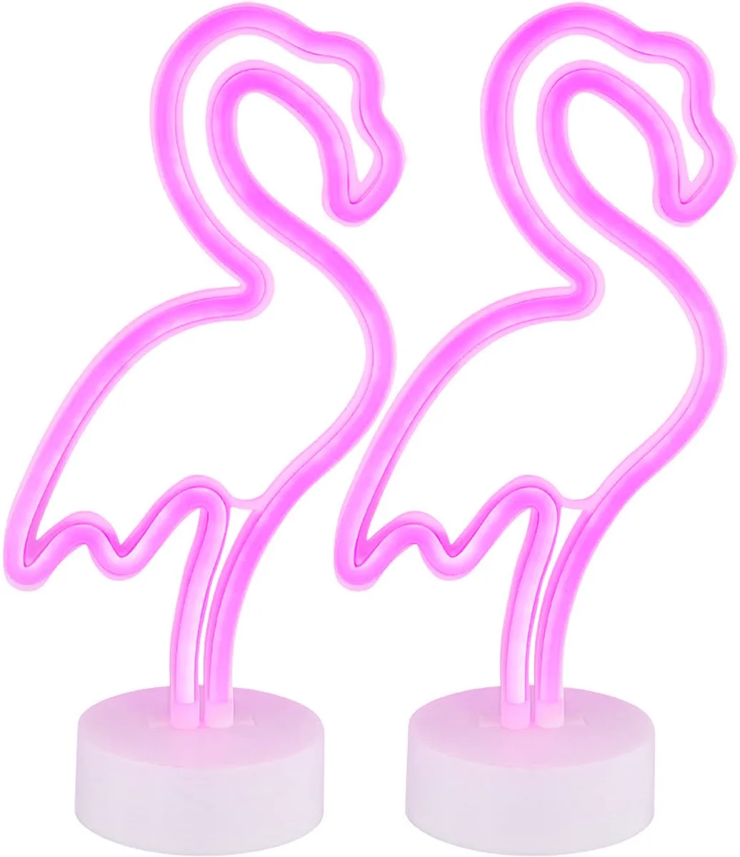 Tafellamp neonlamp flamingo kinderkamer neonlicht decoratieve lamp batterij, kunststof, LED 2W roze, H 33 cm, set van 2 de Globo en Blanc – photo produit
