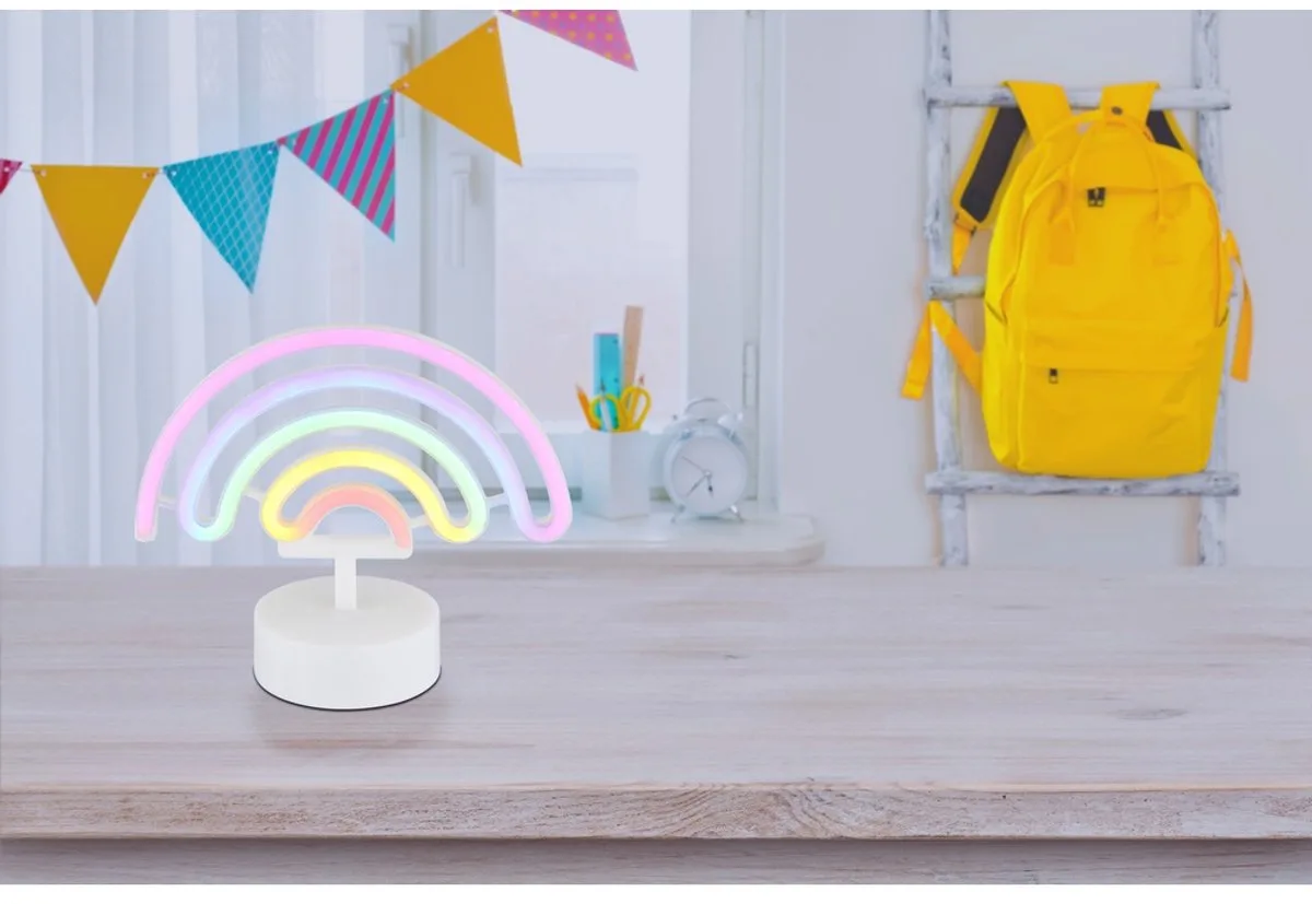 Tafellamp neonlamp regenboog kinderkamer neonlicht decoratieve lamp batterij, kunststof, LED 2W, LxBH 22,5x10x19,5 cm de Globo en Blanc – photo produit