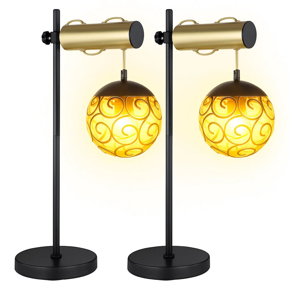 Tafellamp oosterse woonkamerlamp Tafellamp in hoogte verstelbare bijzetlamp goud, 1x E27, LxH 34 x 55 cm, set van 2 de Globo en Noir – photo produit
