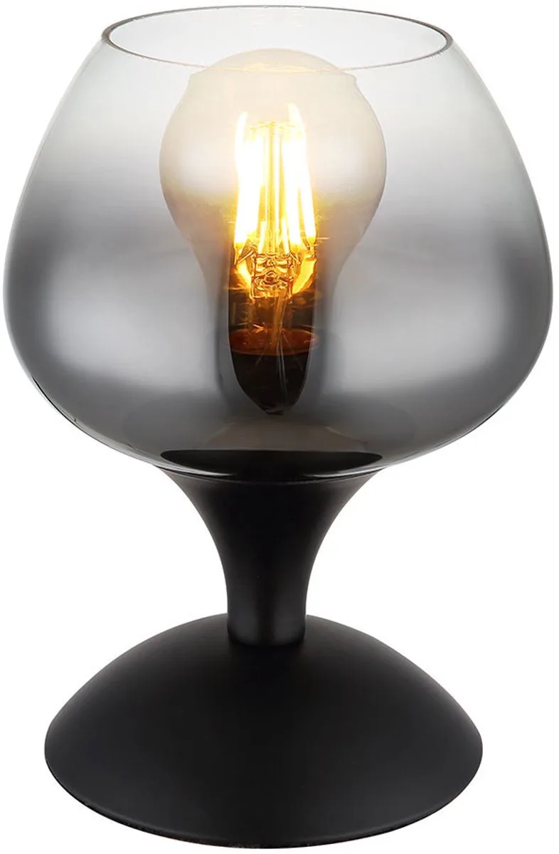Tafellamp rookglas bedlamp woonkamerlamp tafellamp, 1x LED 7W 806Lm warm wit, DxH 15x20,5 cm de Globo en Noir – photo produit